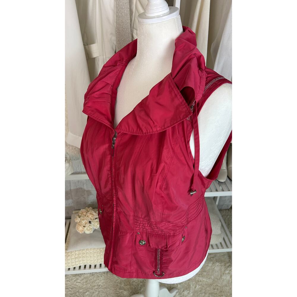CJ Banks Women's Size X (14W)Pink Ruffle Drawstring Collar Zip Up Vest #0494 - Picture 5 of 13